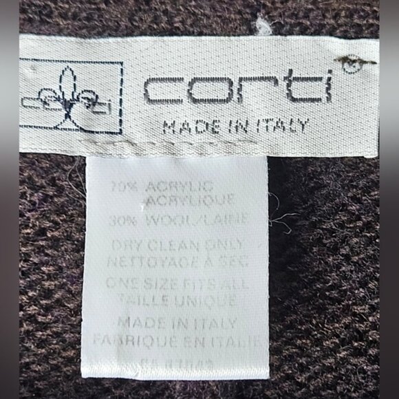 Corti Italy Wool Blend Poncho Cardigan One Size Brown Black Open Front Wrap - Picture 9 of 11